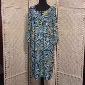 Paisley Print Blue and Green Dress 1X